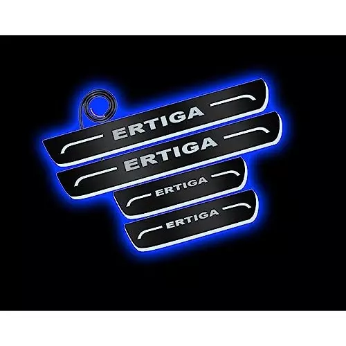 Auto Pearl Car Door Foot Step Led Sill/Scuff Plates Mirror Finish Black Compatible For Maruti Suzuki Ertiga T1 (2012-2014), LEDBlklPLATE_Blk_ErtigaT1_2012_14 (Set of 4)