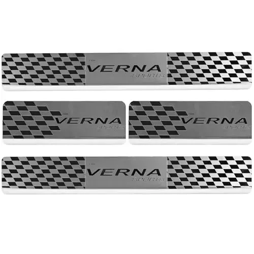 AllExtreme Car Door Foot Step Sill Plate Mirror Finish Silver Stainless Stee Compatible For Verna 23 (Set of 4)
