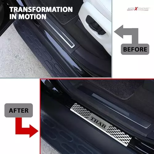 AllExtreme Car Door Foot Step Sill Plate Mirror Finish Silver Stainless Stee Compatible For Thar-21  (Set of 4)