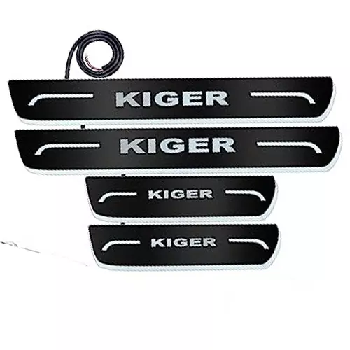 Auto Pearl Car Door Foot Step Led Sill/Scuff Plates Mirror Finish Black Compatible For Renault Kiger, LEDBlklPLATE_Blk_Kiger (Set of 4)