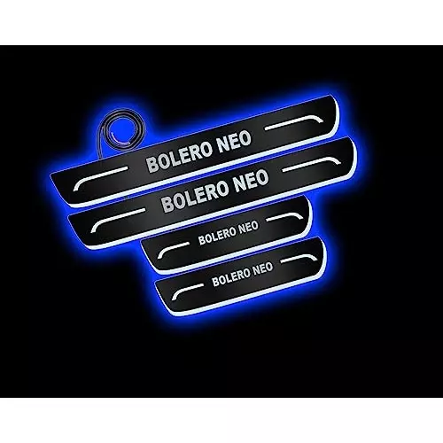 Auto Pearl Car Door Foot Step Led Sill/Scuff Plates Mirror Finish Black Compatible For Mahindra Bolero Neo 2021, LEDBlklPLATE_Blk_BoleroNeo2021 (Set of 4)