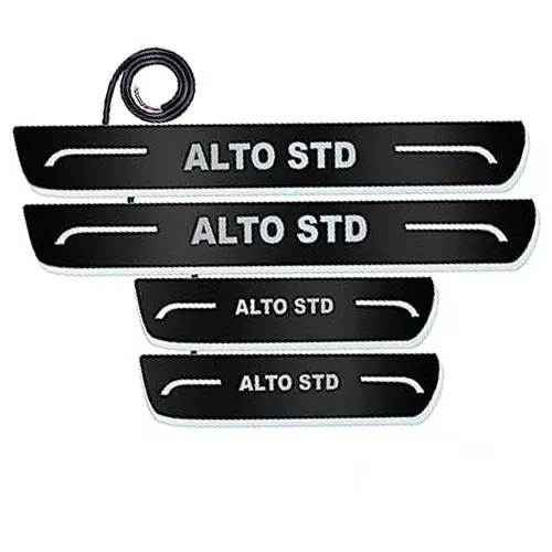 Auto Pearl Car Door Foot Step Led Sill/Scuff Plates Mirror Finish Black Compatible For Maruti Suzuki Alto Std (2000-2012), LEDBlklPLATE_Blk_AltoSTD2000_12 (Set of 4)