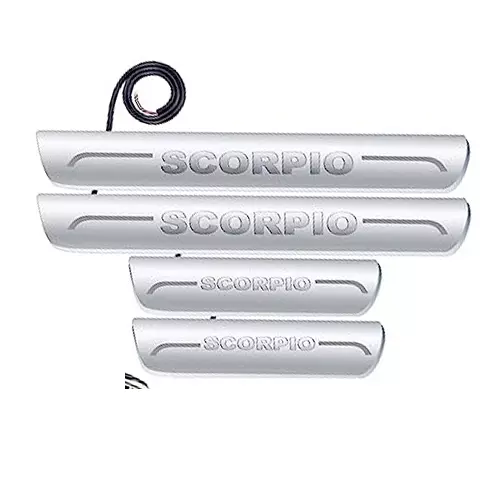 Auto Pearl Car Door Foot Step Led Sill/Scuff Plates Mirror Finish Silver Compatible For Mahindra Scorpio (2009-2014), LEDSillPLATE_Sil_Scorpio2009_14 (Set of 4)