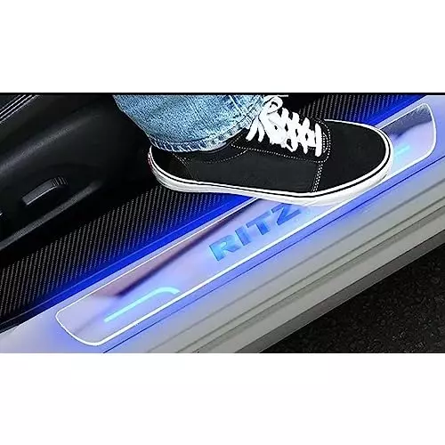 Auto Pearl Car Door Foot Step Led Sill/Scuff Plates Mirror Finish Silver Compatible For Maruti Suzuki Ritz T1 (2012-2014), LEDSillPLATE_Sil_RitzT12012_14 (Set of 4)