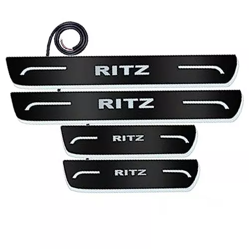 Auto Pearl Car Door Foot Step Led Sill/Scuff Plates Mirror Finish Black Compatible For Maruti Suzuki Ritz T1 (2012-2014), LEDBlklPLATE_Blk_RitzT12012_14 (Set of 4)
