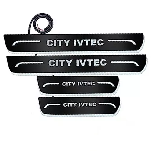 Auto Pearl Car Door Foot Step Led Sill/Scuff Plates Mirror Finish Black Compatible For Honda City Ivtec 2011-2014, LEDBlklPLATE_Blk_CityIVTEC2011_14 (Set of 4)