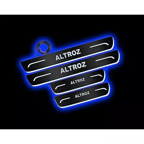 Auto Pearl Car Door Foot Step Led Sill/Scuff Plates Mirror Finish Black Compatible For Tata Altroz, LEDBlklPLATE_Blk_Altroz (Set of 4)