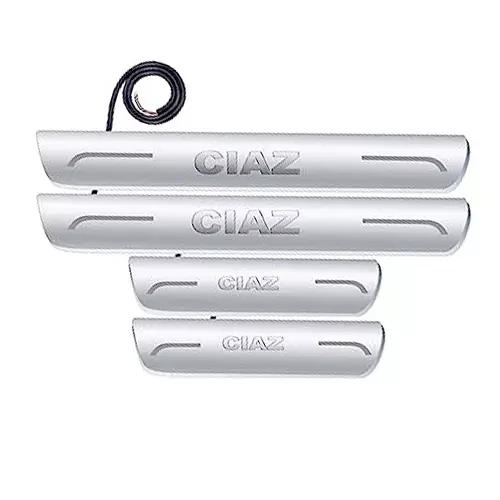 Auto Pearl Car Door Foot Step Led Sill/Scuff Plates Mirror Finish Silver Compatible For Maruti Suzuki Ciaz 2014-2017, LEDSillPLATE_Sil_Ciaz2014_17 (Set of 4)