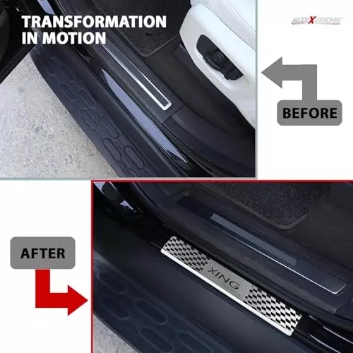 AllExtreme Car Door Foot Step Sill Plate Mirror Finish Silver Stainless Stee Compatible For Xing  (Set of 4)