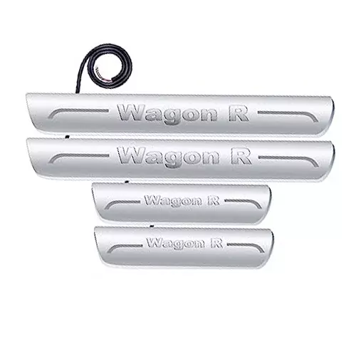 Auto Pearl Car Door Foot Step Led Sill/Scuff Plates Mirror Finish Silver Compatible For Maruti Suzuki Wagonr (2019-2020), LEDSillPLATE_Sil_WagonR2019_20 (Set of 4)