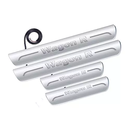 Auto Pearl Car Door Foot Step Led Sill/Scuff Plates Mirror Finish Silver Compatible For Maruti Suzuki Wagonr (2019-2020), LEDSillPLATE_Sil_WagonR2019_20 (Set of 4)