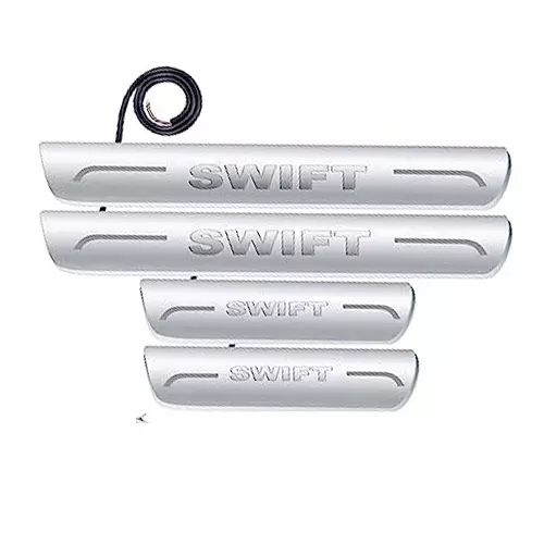 Auto Pearl Car Door Foot Step Led Sill/Scuff Plates Mirror Finish Silver Compatible For Maruti Suzuki Swift (2011-2014), LEDSillPLATE_Sil_Swift2011_14 (Set of 4)