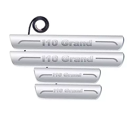 Auto Pearl Car Door Foot Step Led Sill/Scuff Plates Mirror Finish Silver Compatible For Hyundai I10 Grand 2017, LEDSillPLATE_Sil_i10Grand2017 (Set of 4)