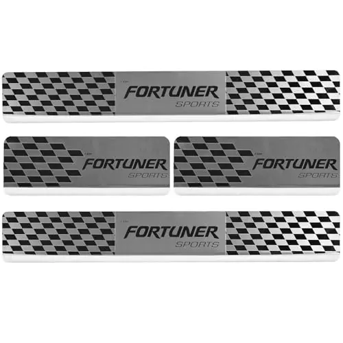 AllExtreme Car Door Foot Step Sill Plate Mirror Finish Silver Stainless Stee Compatible For N-Fortuner (Set of 4)