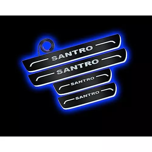 Auto Pearl Car Door Foot Step Led Sill/Scuff Plates Mirror Finish Black Compatible For Hyundai Santro Sport Asta (2018-2022), LEDBlklPLATE_Blk_SantroSportAsta2018_22 (Set of 4)