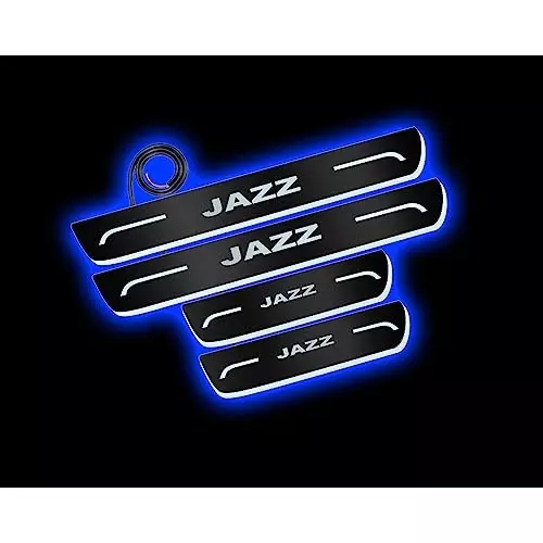 Auto Pearl Car Door Foot Step Led Sill/Scuff Plates Mirror Finish Black Compatible For Honda Jazz (2009-2014) S & V Model, LEDBlklPLATE_Blk_Jazz2009_14SVmodel (Set of 4)