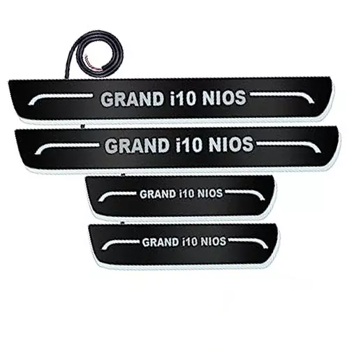 Auto Pearl Car Door Foot Step Led Sill/Scuff Plates Mirror Finish Black Compatible For Hyundai Grand I10 Nios, LEDBlklPLATE_Blk_Grandi10Nios (Set of 4)