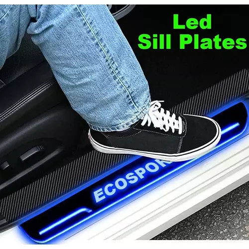 Auto Pearl Car Door Foot Step Led Sill/Scuff Plates Mirror Finish Black Compatible For Ford Ecosport (2013-2016), LEDBlklPLATE_Blk_Ecosport2013_16 (Set of 4)