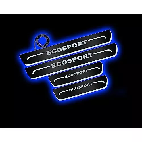 Auto Pearl Car Door Foot Step Led Sill/Scuff Plates Mirror Finish Black Compatible For Ford Ecosport (2013-2016), LEDBlklPLATE_Blk_Ecosport2013_16 (Set of 4)