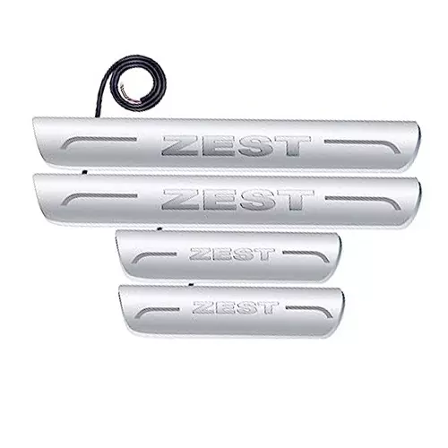 Auto Pearl Car Door Foot Step Led Sill/Scuff Plates Mirror Finish Silver Compatible For Tata Zest, LEDSillPLATE_Sil_Zest (Set of 4)