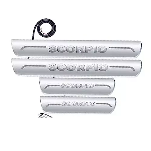 Auto Pearl Car Door Foot Step Led Sill/Scuff Plates Mirror Finish Silver Compatible For Mahindra Scorpio (2002-2006), LEDSillPLATE_Sil_Scorpio2002_06 (Set of 4)