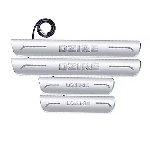 Auto Pearl Car Door Foot Step Led Sill/Scuff Plates Mirror Finish Silver Compatible For Maruti Suzuki Dzire T2 (2012-2015), LEDSillPLATE_Sil_DzireT22012_15 (Set of 4)