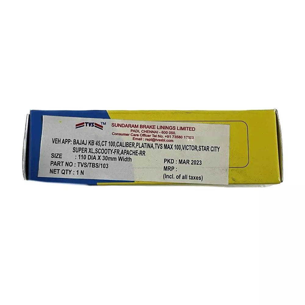 TVS Bonded Shoe TVS AF3348A for BAJAJ KB 4S, BAJAJ CT 100, TVS CALIBER, BAJAJ PLATINA, TVS MAX 100, TVS VICTOR, TVS STAR CITY, TVS SUPER XL, TVS SCOOTY - Fronț, TVS APACHE – Rear, 176855094