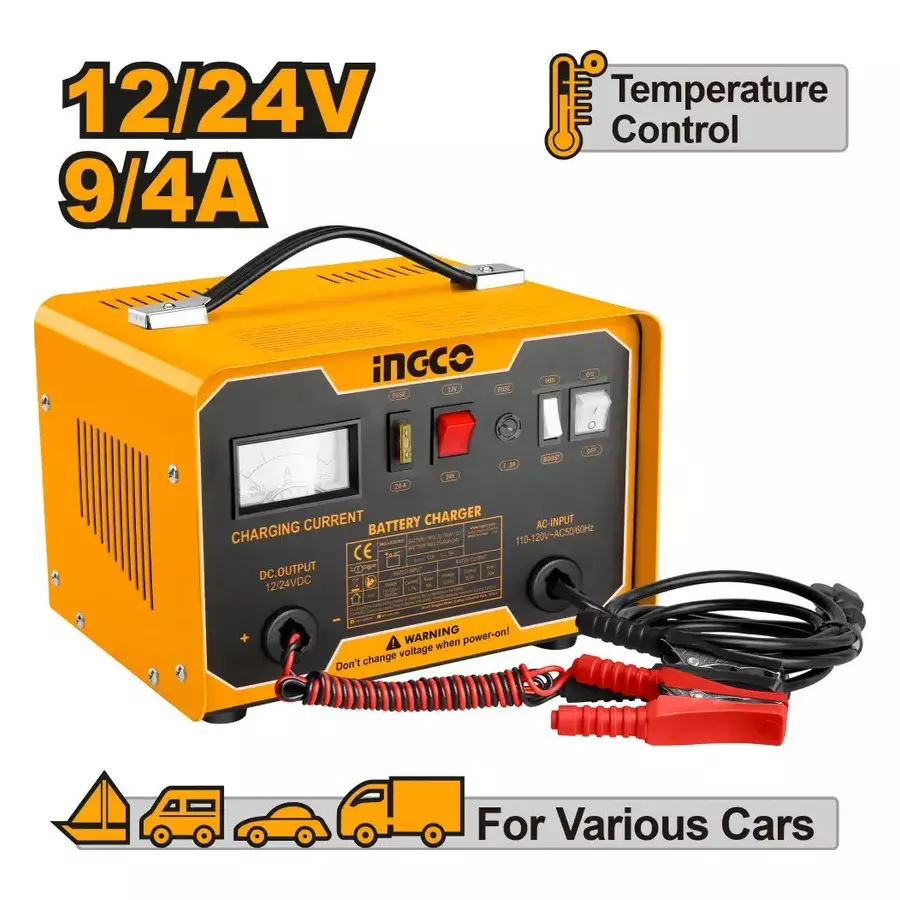 Ingco Car Battery Charger  with 28-180 Ah Battery Capacity and 12 A Boost Current, ING-CB1601