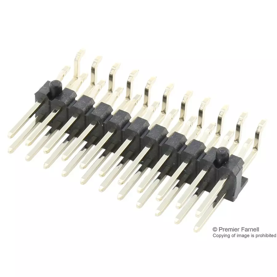 MULTICOMP PRO Pin Headers CONNECTOR, HEADER, 22POS, R/A, 2.54MM, 2213R-22G-SM-7576APR (Pack of 350)