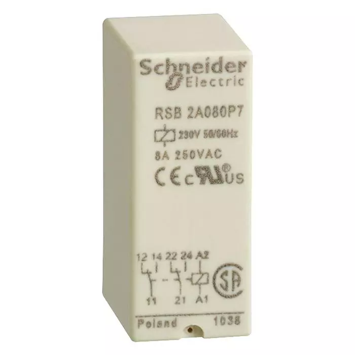 SCHNEIDER ELECTRIC Power Relays RELAY, DPDT, 250VAC, 28VDC, 8A, RSB2A080P7