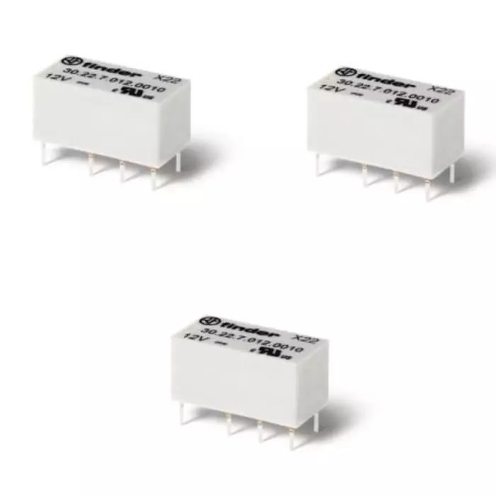 Finder PCB Mount Signal Relay 12 V DC Coil 2 A Switching Current DPDT, 30.22.9.012.0010