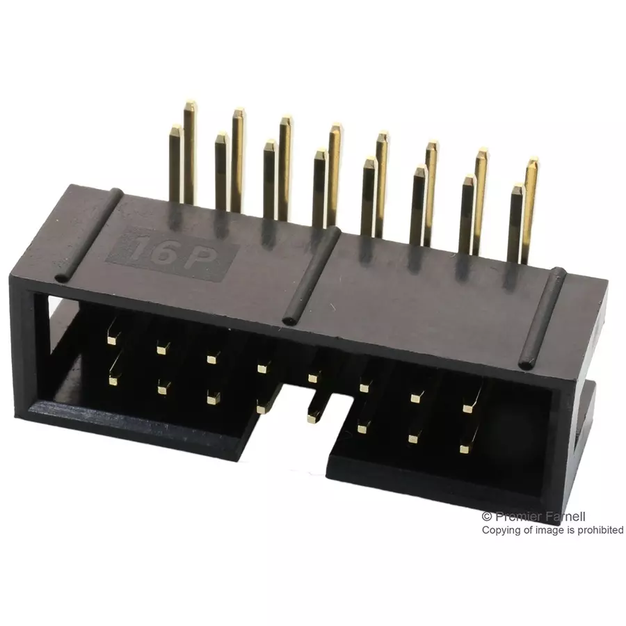 MULTICOMP PRO Pin Headers CONN, HEADER, R/A, 16POS, 2ROW, 2.54MM, MC-254-16-00-RA-DIP (Pack of 5)