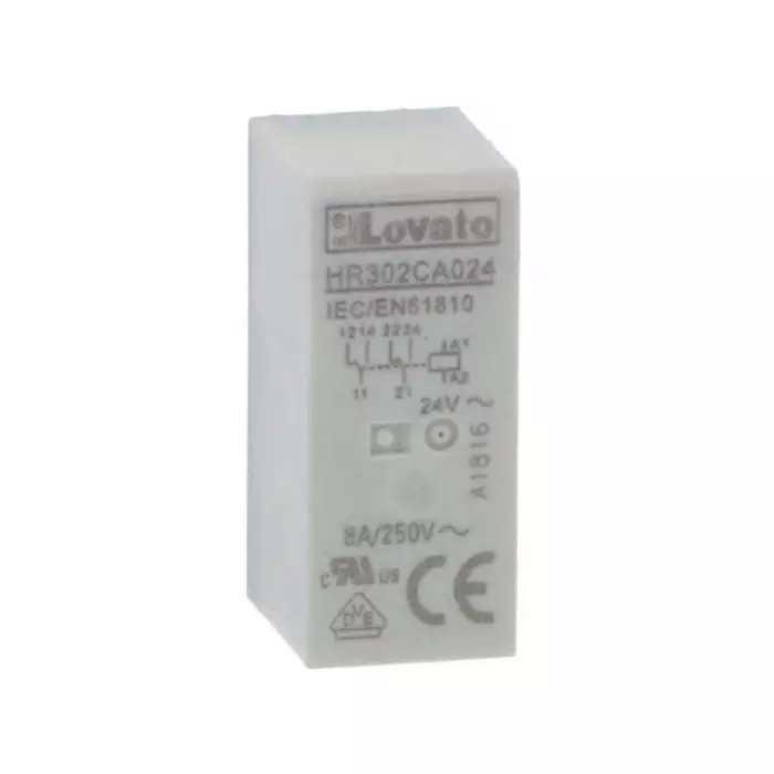 Lovato DIN Rail Non-Latching Relay, 24 V AC Coil, 8A Switching Current, DPDT, HR302CA024