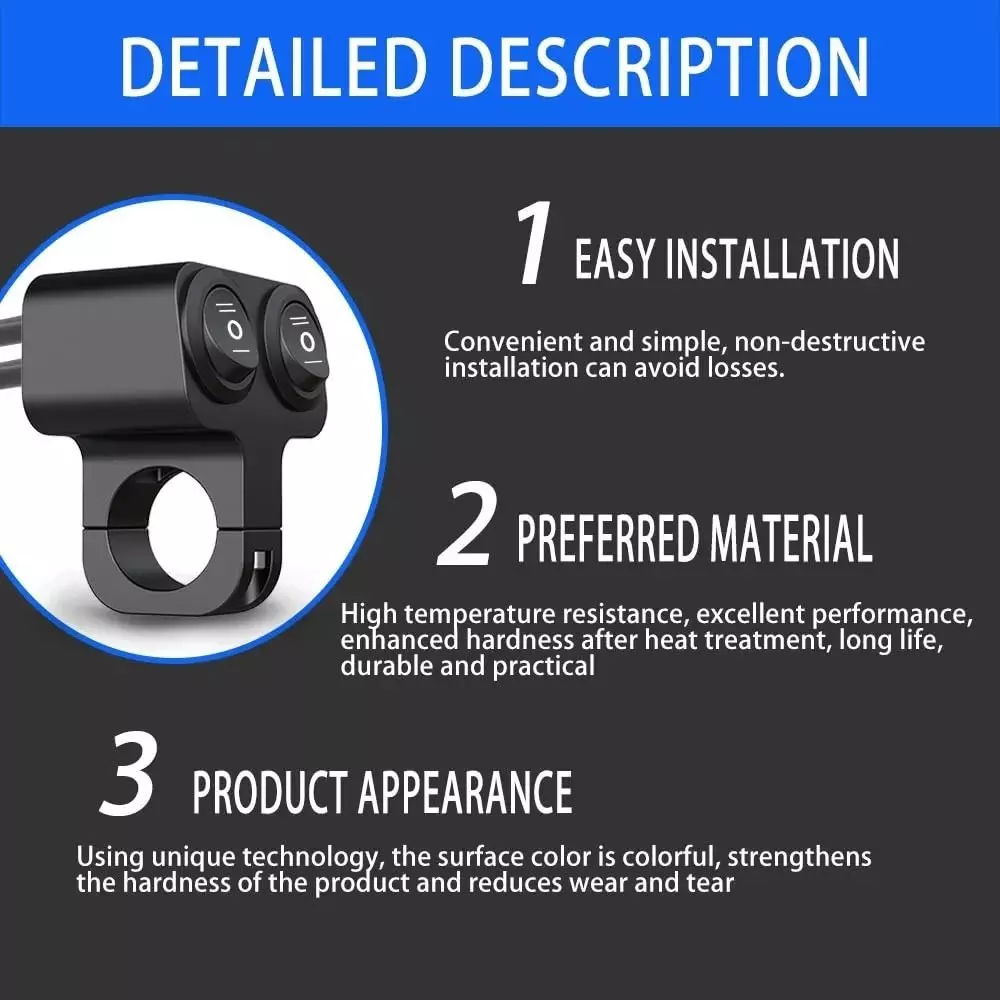 Amici Auto 12 V Motorcycle Handlebar Switch 10 Amp For Fog-Lamps, Headlight, etc