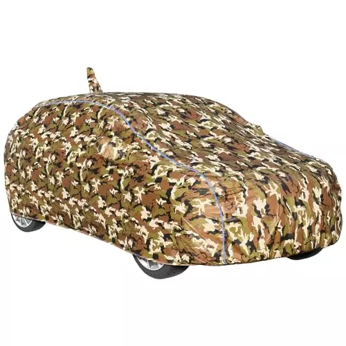 AllExtreme Waterproof Car Body Cover 3 Layers UV & Rain Protection Triple Stitched Bottom Elastic with Mirror Pockets Military Color Camouflage Design For Mahindra Thar, TMZ5055
