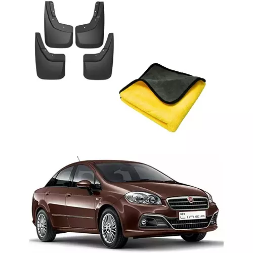 Carsonia Front & Rear Mudguard Plastic Black for Fiat Linea (Set of 4)