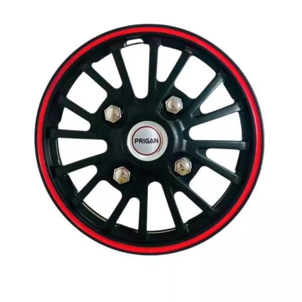 Prigan Falcon DC Car Wheel Cover 350 mm (14 inch) High-Grade ABS Black & Red for Passenger Vehicle (Set of 4 Pcs)