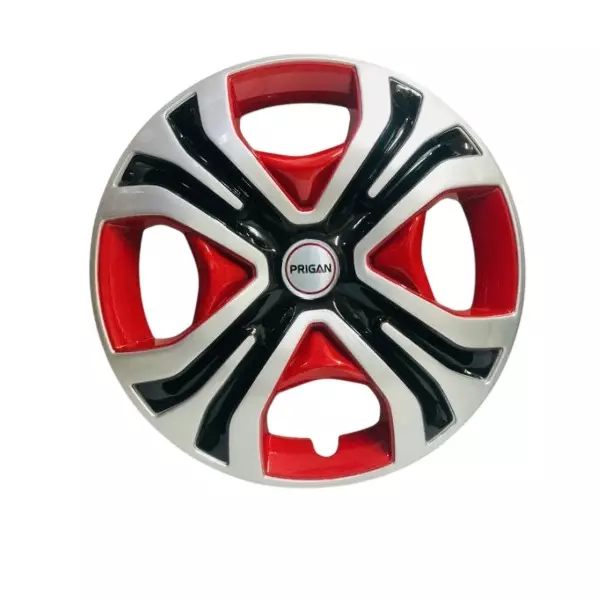 Prigan Golf 3 Color Car Wheel Cover 350 mm (14 inch) High-Grade ABS Silver, Black & Red for Passenger Vehicle (Set of 4 Pcs)