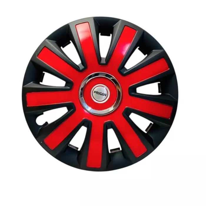 Prigan Falcon Car Wheel Cover 325 mm (13 inch) High-Grade ABS Black & Red for Passenger Vehicle (Set of 4 Pcs)