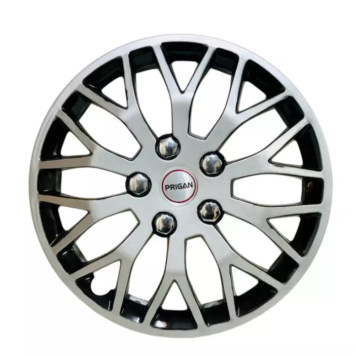 Prigan Begin Car Wheel Cover 325 mm (13 inch) High-Grade ABS Silver & Black for Passenger Vehicle (Set of 4 Pcs)