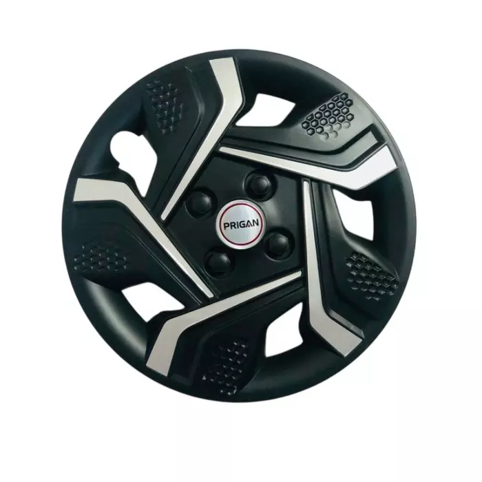 Prigan Aura Car Wheel Cover 325 mm (13 inch) High-Grade ABS Black & Silver for Passenger Vehicle (Set of 4 Pcs)