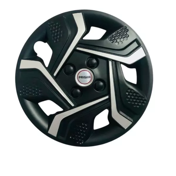 Prigan Aura Car Wheel Cover 350 mm (14 inch) High-Grade ABS Black & Silver for Passenger Vehicle (Set of 4 Pcs)