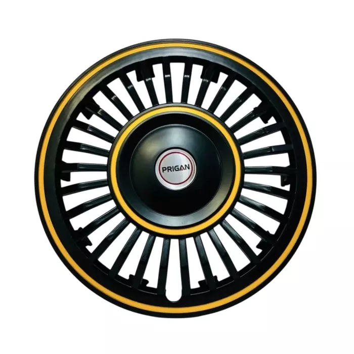 Prigan Vintage Car Wheel Cover 325 mm (13 inch) High-Grade ABS Black & Yellow for Passenger Vehicle (Set of 4 Pcs)