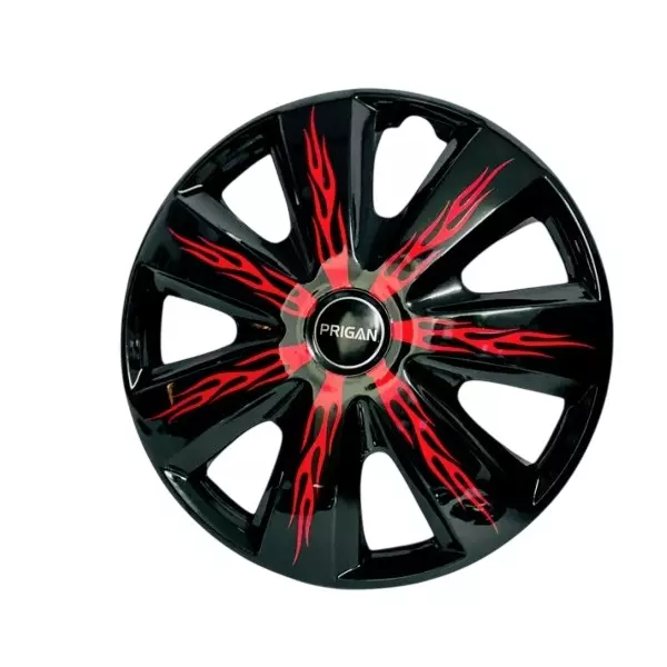 Prigan Firebolt Car Wheel Cover 350 mm (14 inch) High-Grade ABS Black & Red for Passenger Vehicle (Set of 4 Pcs)