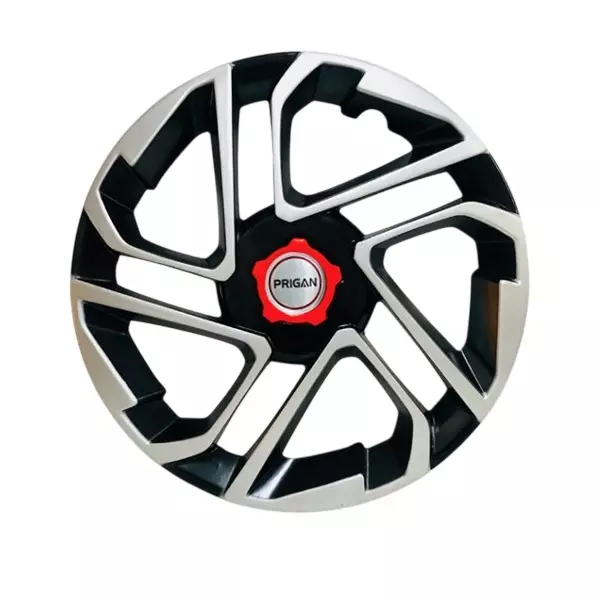 Prigan Antique D/C Car Wheel Cover 350 mm (14 inch) High-Grade ABS Silver & Black for Passenger Vehicle (Set of 4 Pcs)