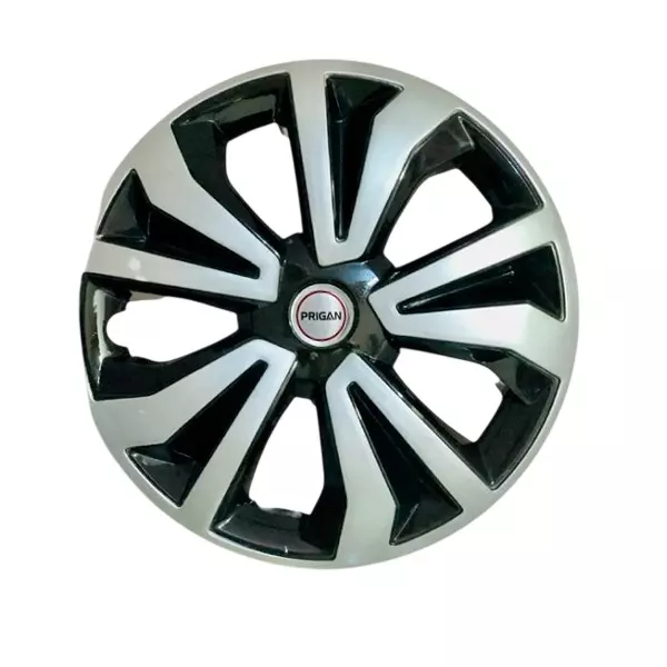 Prigan Tiago Car Wheel Cover 350 mm (14 inch) High-Grade ABS Black & Silver for Passenger Vehicle (Set of 4 Pcs)