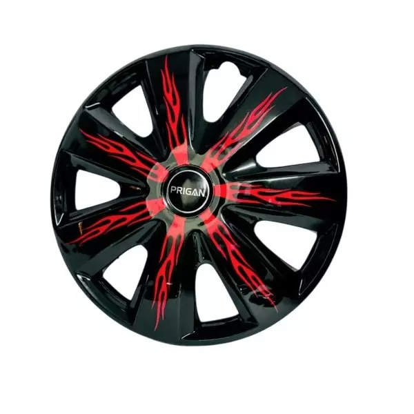 Prigan Firebolt Car Wheel Cover 300 mm (12 inch) High-Grade ABS Black & Red for Passenger Vehicle (Set of 4 Pcs)