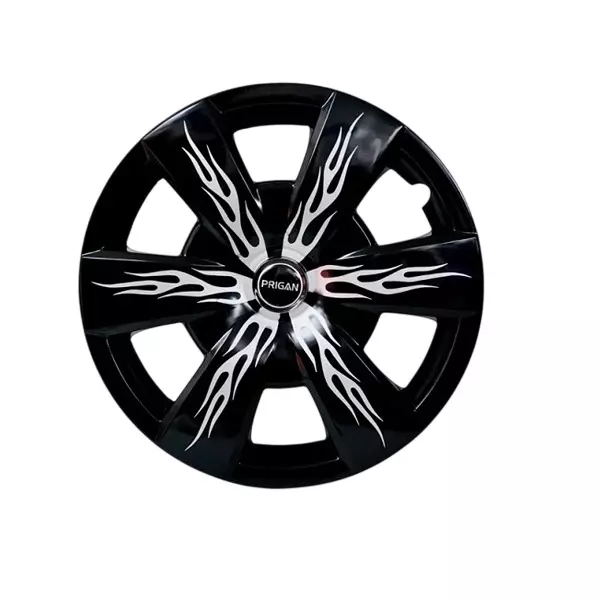 Prigan Firebolt Car Wheel Cover 350 mm (14 inch) High-Grade ABS Black & Silver for Passenger Vehicle (Set of 4 Pcs)
