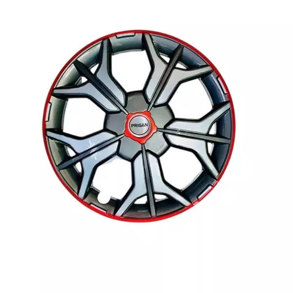 Prigan Sharp D/C Car Wheel Cover 350 mm (14 inch) High-Grade ABS Grey, Silver & Red for Passenger Vehicle (Set of 4 Pcs)
