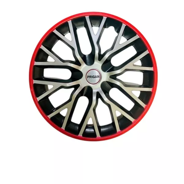 Prigan Phantom D/C GT Car Wheel Cover 350 mm (14 inch) High-Grade ABS Silver, Black & Red for Passenger Vehicle (Set of 4 Pcs)